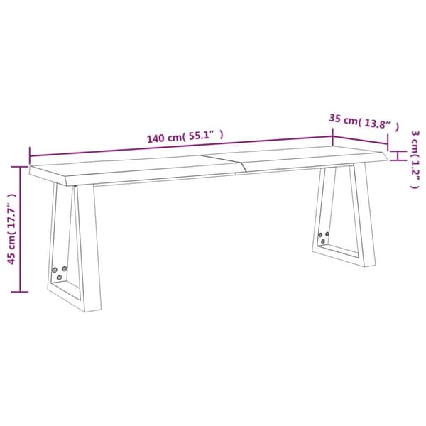 vidaXL Benk med naturlig kant 140 cm heltre akasie