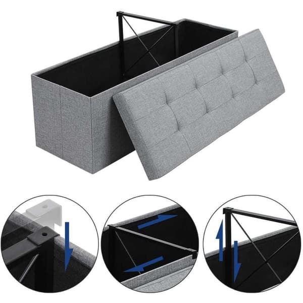 Rootz Hocker - Puff - Fällstol med förvaringsutrymme - Bröst - Bänk - Förvaring - Ljusgrå - 110 x 38 x 38 cm