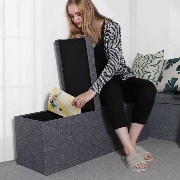 Rootz Hocker Linned - Opbevaringsbænk - Hockers med opbevaringsplads - bænk med opbevaring - Grå - 110 x 38 x 38 cm