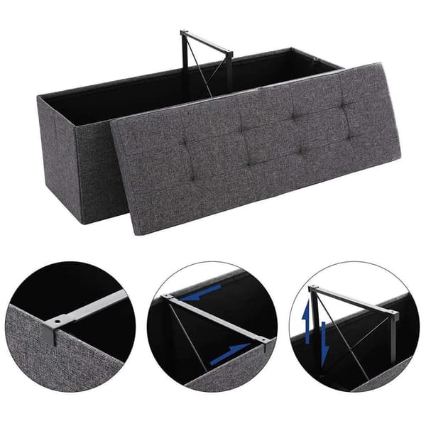 Rootz Hocker Linned - Opbevaringsbænk - Hockers med opbevaringsplads - bænk med opbevaring - Grå - 110 x 38 x 38 cm