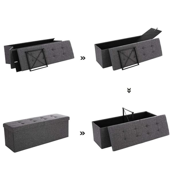 Rootz Hocker Linned - Opbevaringsbænk - Hockers med opbevaringsplads - bænk med opbevaring - Grå - 110 x 38 x 38 cm