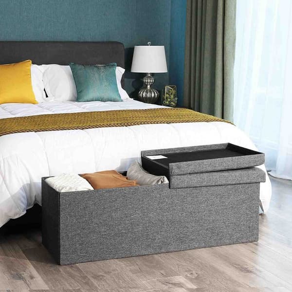 Rootz Hocker Linned - Opbevaringsbænk - Hockers med opbevaringsplads - bænk med opbevaring - Grå - 110 x 38 x 38 cm