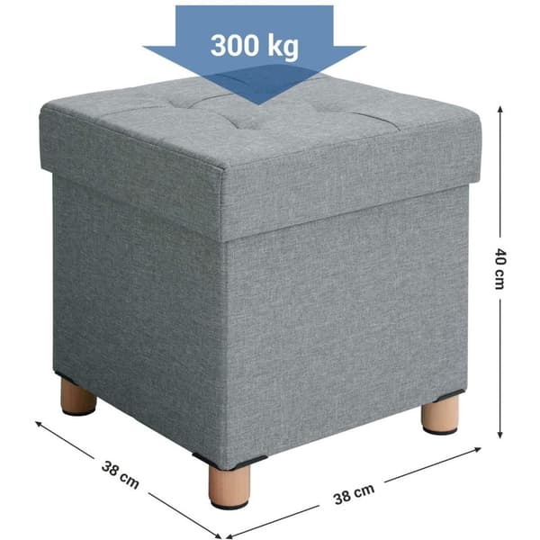 Rootz Hocker - Taburet med opbevaring - osmannisk - Grå siddestol med opbevaringsplads - 38 x 40 x 38 cm (B/H/D)