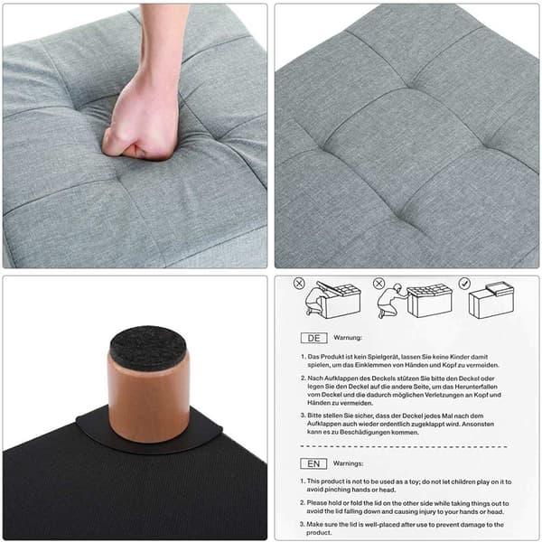 Rootz Hocker - Taburet med opbevaring - osmannisk - Grå siddestol med opbevaringsplads - 38 x 40 x 38 cm (B/H/D)