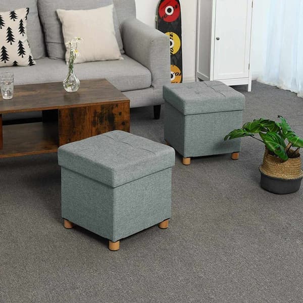 Rootz Hocker - Taburet med opbevaring - osmannisk - Grå siddestol med opbevaringsplads - 38 x 40 x 38 cm (B/H/D)