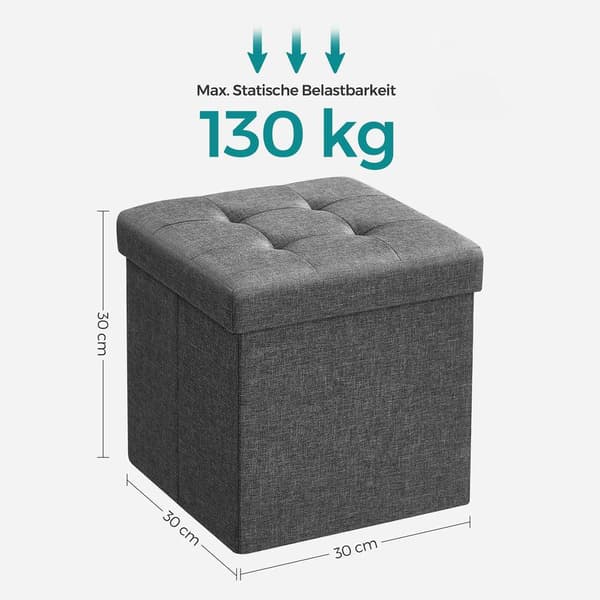 Rootz Pall - Pall med förvaringsutrymme - Förvaring Ottoman - Fotpall med förvaring - Dold förvaringspall - Mörkgrå - 30 x 30 x 30 cm