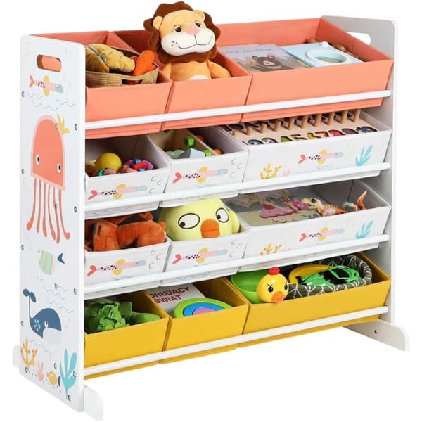 Rootz Toys Organizer - Lelukaappi - Lastenhuoneen kaappi - Säilytyskaappi - Lastenhuone - Lapsille - 12 laatikkoa - Kangas - Valkoinen