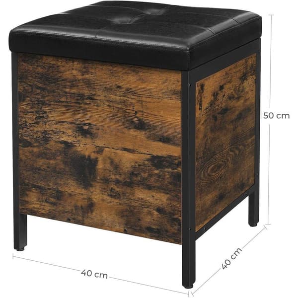 Rootz Hocker - Pall med förvaringsutrymme - Skobänk - Hockers - Konstläder och trä - Industriell - Brun / Svart - 40 x 40 x 50 cm