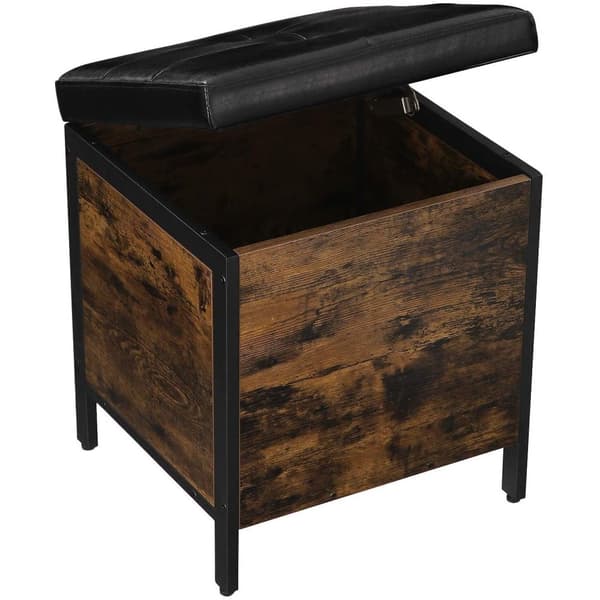 Rootz Hocker - Pall med förvaringsutrymme - Skobänk - Hockers - Konstläder och trä - Industriell - Brun / Svart - 40 x 40 x 50 cm