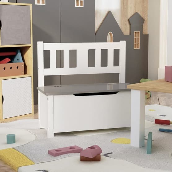 Förvaringsbänk Barn Vit Och Grå 60X30X55 Cm Mdf