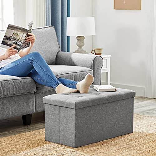 Songmics Bänk med förvaringsutrymme, bröst, vikbar, 76 x 38 x 38 cm, ljusgrå