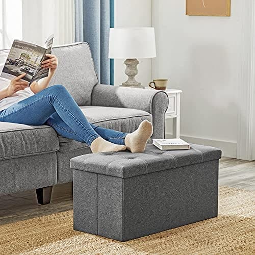 Songmics Bench Stool 80 liter kapacitet Seat Chest Storage Box, mörkgrå