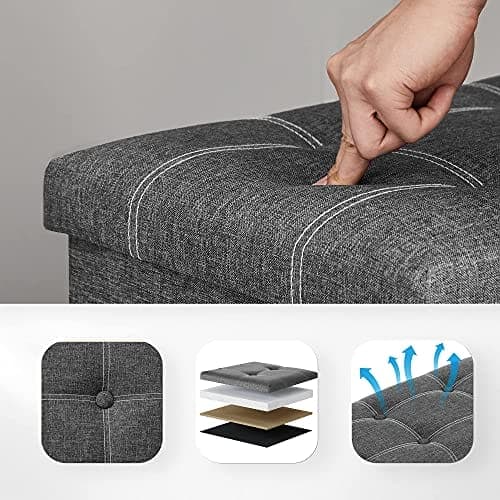 Songmics Bench Stool 80 liter kapacitet Seat Chest Storage Box, mörkgrå
