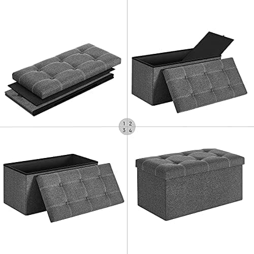 Songmics Bench Stool 80 liter kapacitet Seat Chest Storage Box, mörkgrå