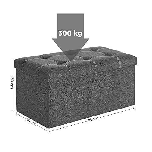 Songmics Bench Stool 80 liter kapacitet Seat Chest Storage Box, mörkgrå