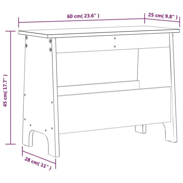 vidaXL Gangbenk 60x28x45 cm heltre furu