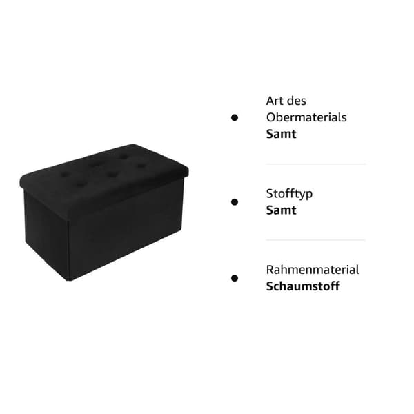 Rootz Säilytyspenkki - Ottomaanit - Istuinarkku - Samettijakkara - Huonekalun tavaratila - Pehmustettu laatikko - Musta - 76x37,5x38 cm