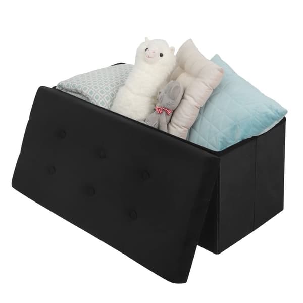 Rootz Säilytyspenkki - Ottomaanit - Istuinarkku - Samettijakkara - Huonekalun tavaratila - Pehmustettu laatikko - Musta - 76x37,5x38 cm