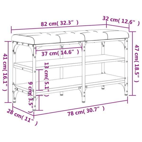 vidaXL Skobänk rökfärgad ek 82x32x47 cm konstruerat trä