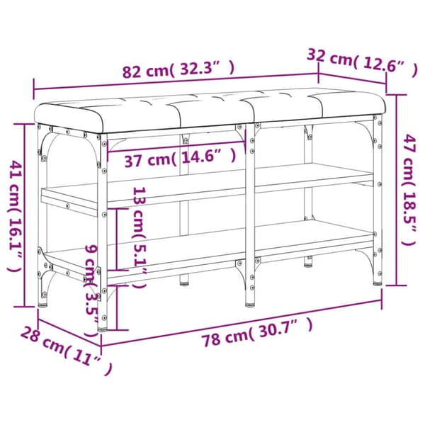 vidaXL skobænk 82x32x47 cm konstrueret træ sort
