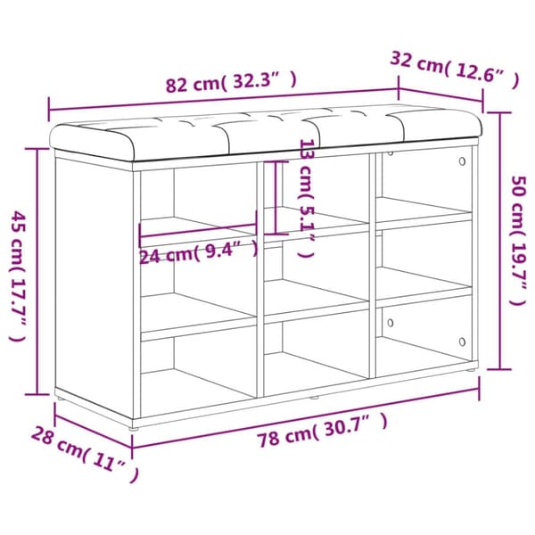 vidaXL skobænk 82x32x50 cm konstrueret træ sort