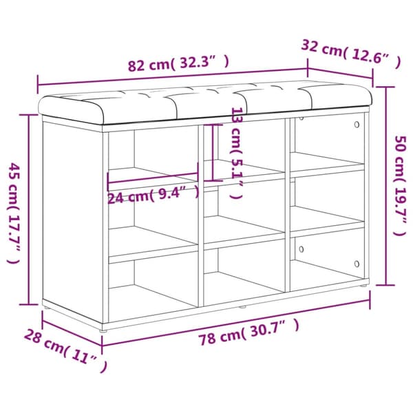 vidaXL Skobänk sonoma-ek 82x32x50 cm konstruerat trä
