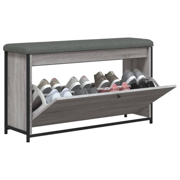 vidaXL skobænk med vippeskuffe 102x32x56 cm grå sonoma-eg