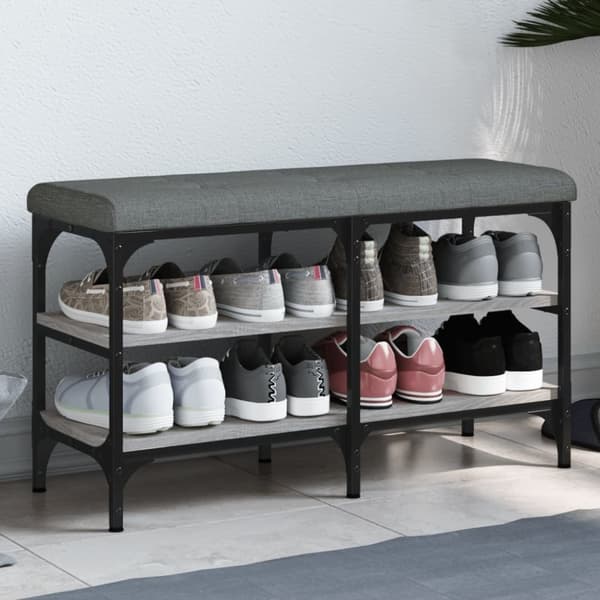 vidaXL skobænk 82x32x47 cm konstrueret træ grå sonoma-eg