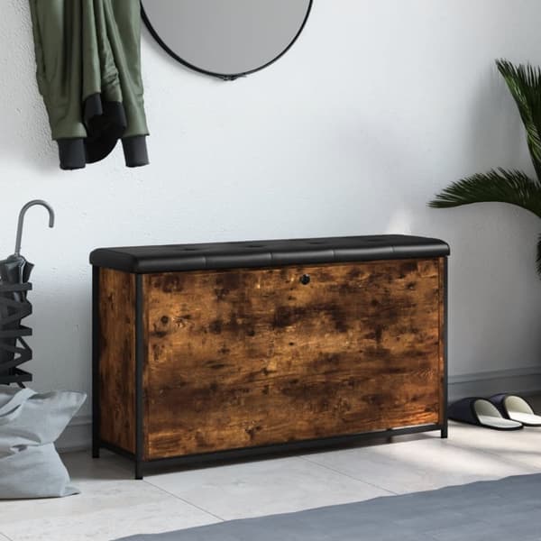 vidaXL skobænk med vippeskuffe 102x32x56 cm røget egetræsfarve
