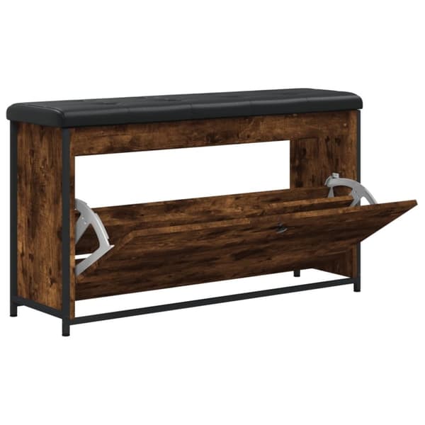 vidaXL Skobänk med flip-låda rökfärgad ek 102x32x56 cm