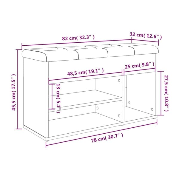 vidaXL Skobänk betonggrå 82x32x45,5 cm konstruerat trä