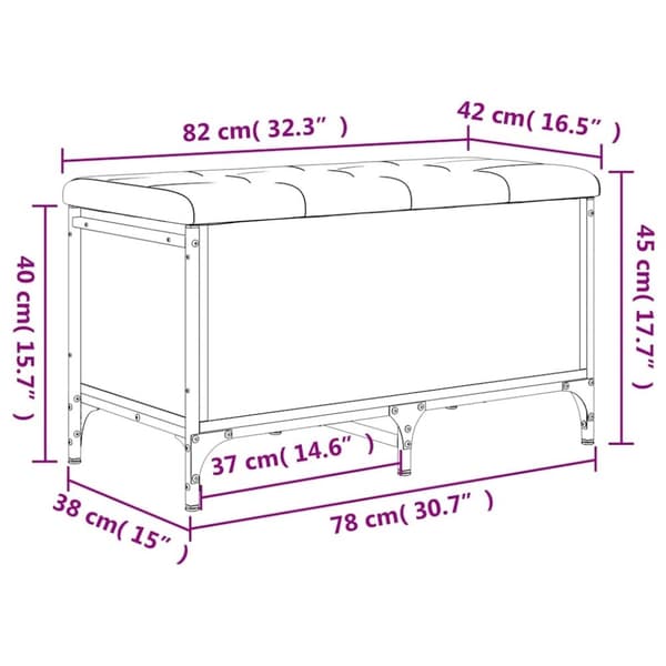 vidaXL Förvaringsbänk rökfärgad ek 82x42x45 cm konstruerat trä