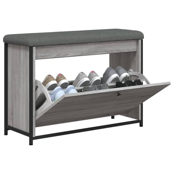 vidaXL Skobänk med flip-låda grå sonoma 82x32x56 cm