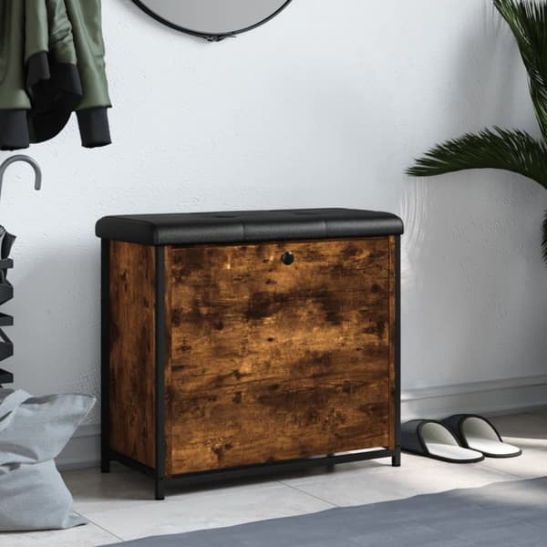 vidaXL skobænk med vippeskuffe 62x32x56 cm røget egetræsfarve