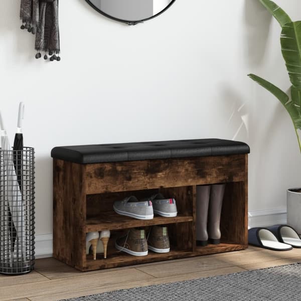 vidaXL Skobänk rökfärgad ek 82x32x45,5 cm konstruerat trä