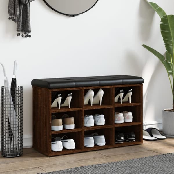 vidaXL skobænk 82x32x50 cm konstrueret træ brun egetræsfarve