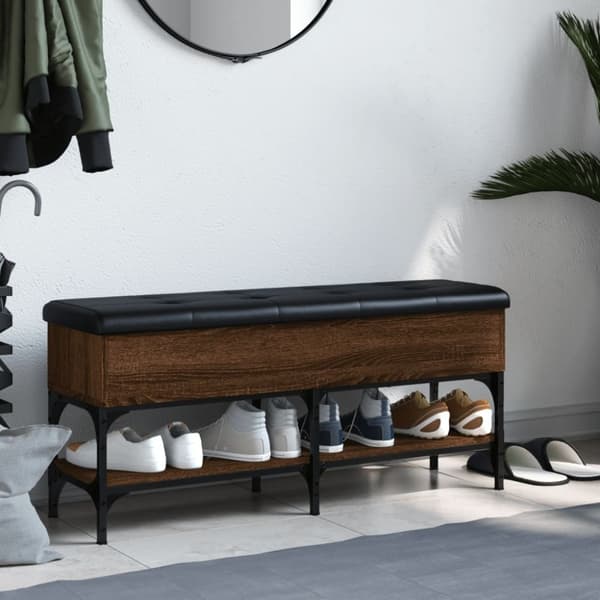 vidaXL skobænk 102x32x45 cm konstrueret træ brun egetræsfarve