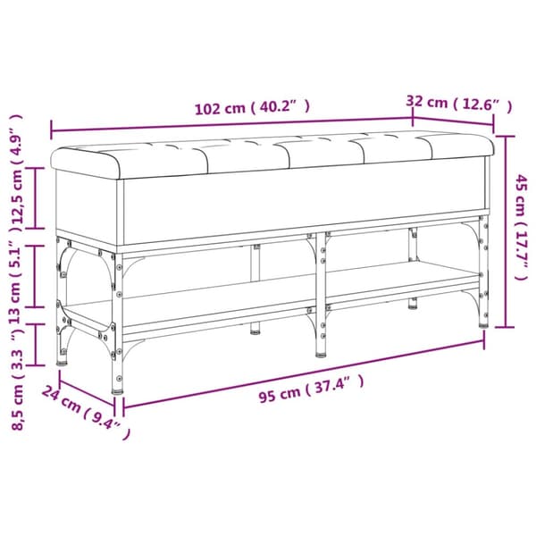 vidaXL skobænk 102x32x45 cm konstrueret træ brun egetræsfarve