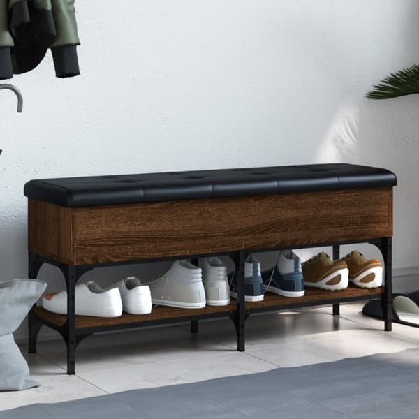 vidaXL skobænk 102x32x45 cm konstrueret træ brun egetræsfarve