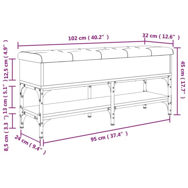 vidaXL Skobänk rökfärgad ek 102x32x45 cm konstruerat trä