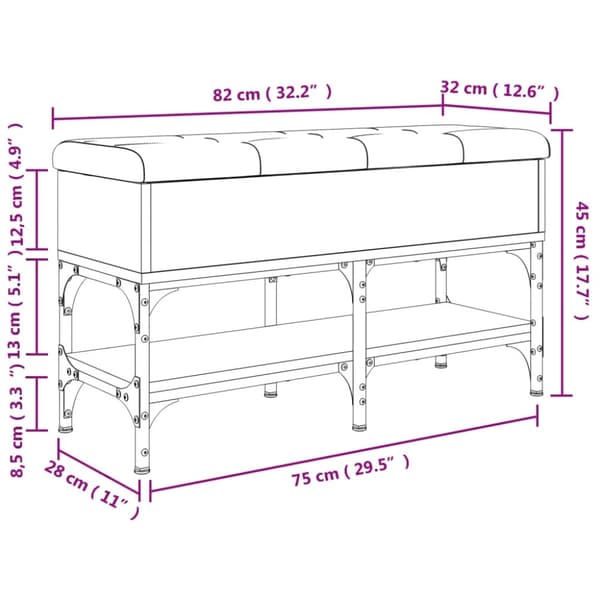 vidaXL skobænk 82x32x45 cm konstrueret træ sort