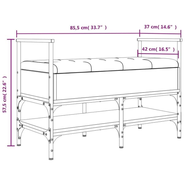 vidaXL skobænk 85,5x42x57,5 cm konstrueret træ sort