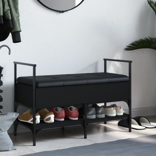 vidaXL skobænk 85,5x42x57,5 cm konstrueret træ sort
