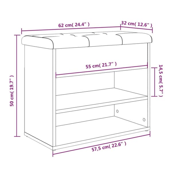 vidaXL Skobänk brun ek 62x32x50 cm konstruerat trä