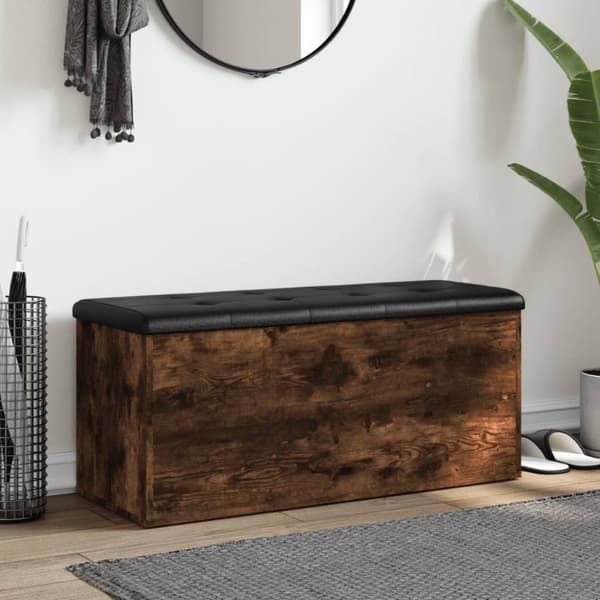 vidaXL Förvaringsbänk rökfärgad ek 102x42x45 cm konstruerat trä