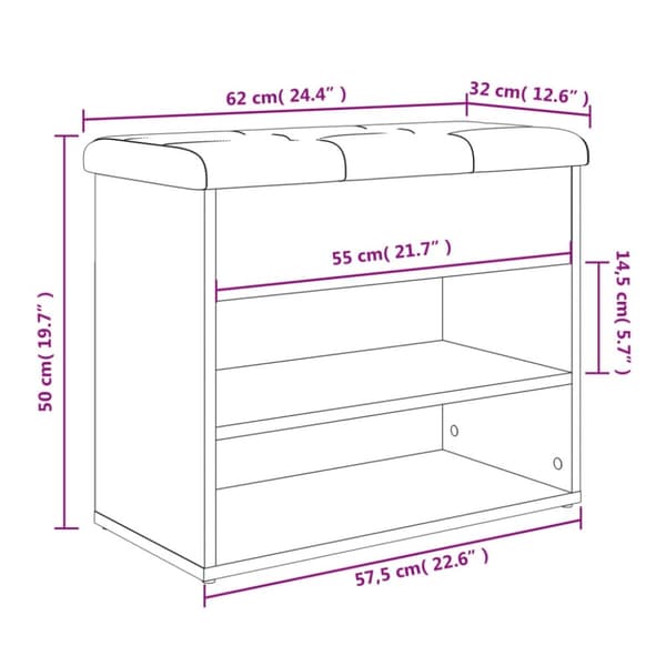 vidaXL Skobänk rökfärgad ek 62x32x50 cm konstruerat trä