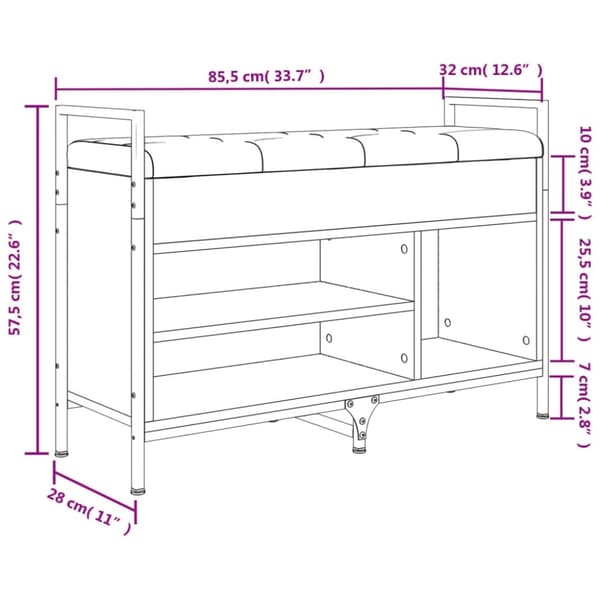 vidaXL Skobänk grå sonoma 85,5x32x57,5 cm konstruerat trä