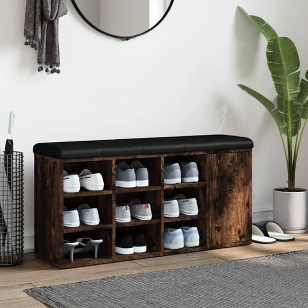 vidaXL Skobänk rökfärgad ek 102x32x50 cm konstruerat trä