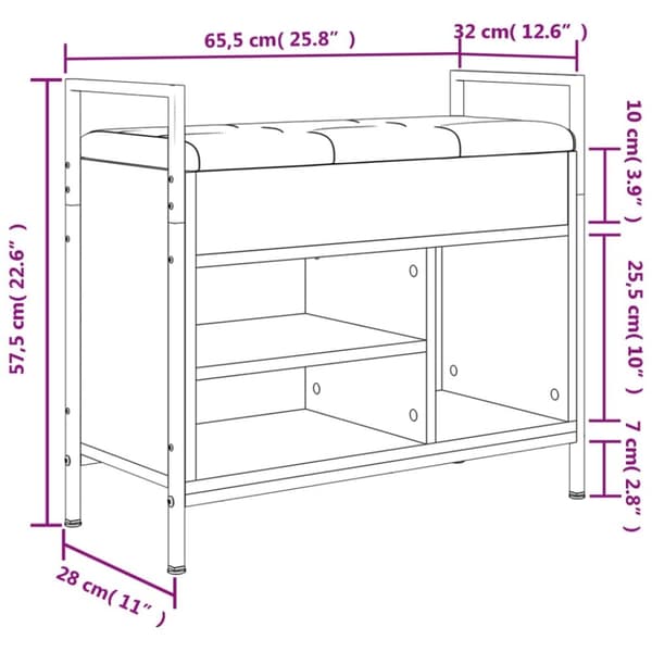 vidaXL Skobenk røkt eik 65,5x32x57,5 cm konstruert tre