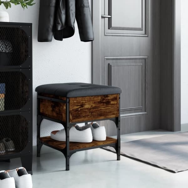 vidaXL skobænk 42x42x45 cm konstrueret træ røget egetræsfarve